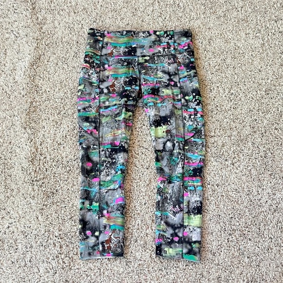 NEW Lululemon Fast Free High Rise Crop Leggings Paint Drift Multi 8 Pockets - Picture 6 of 14